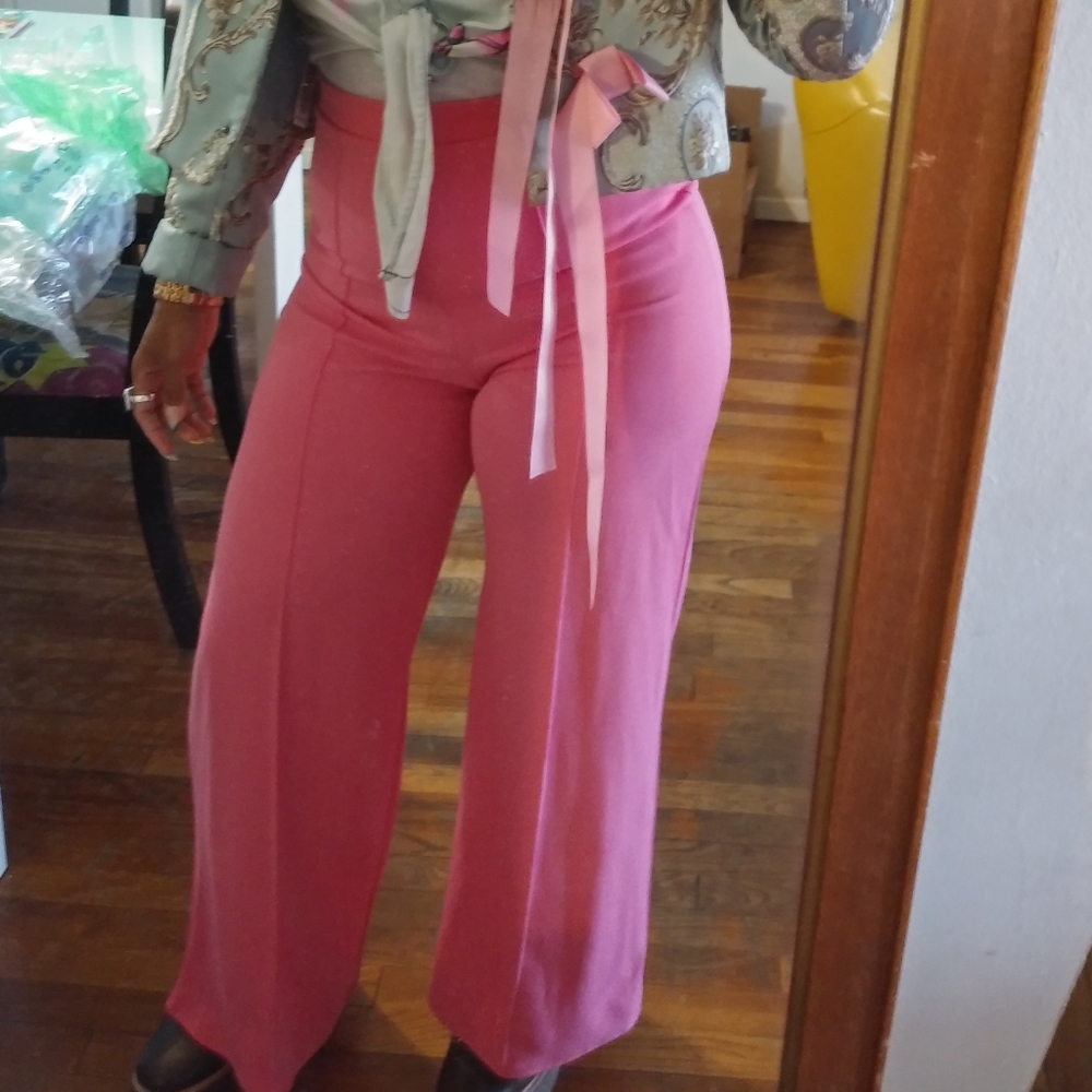 Women's Trouser Pants Pink High-waisted